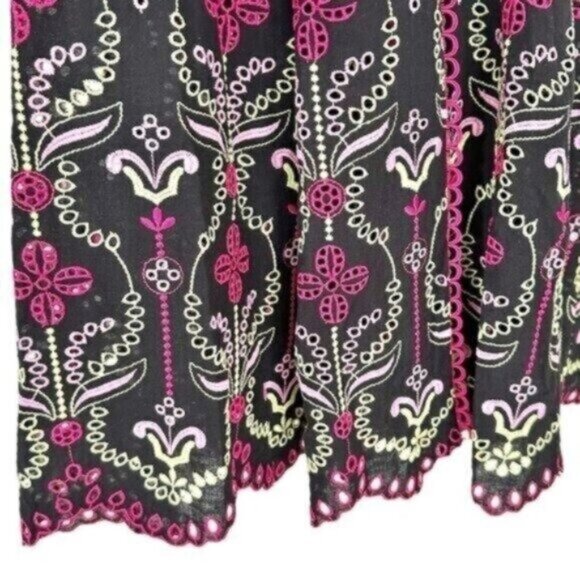 Charo Ruiz Mutti Black Floral Embroidered Eyelet Ibiza Midi Dress Size XS - Picture 7 of 14